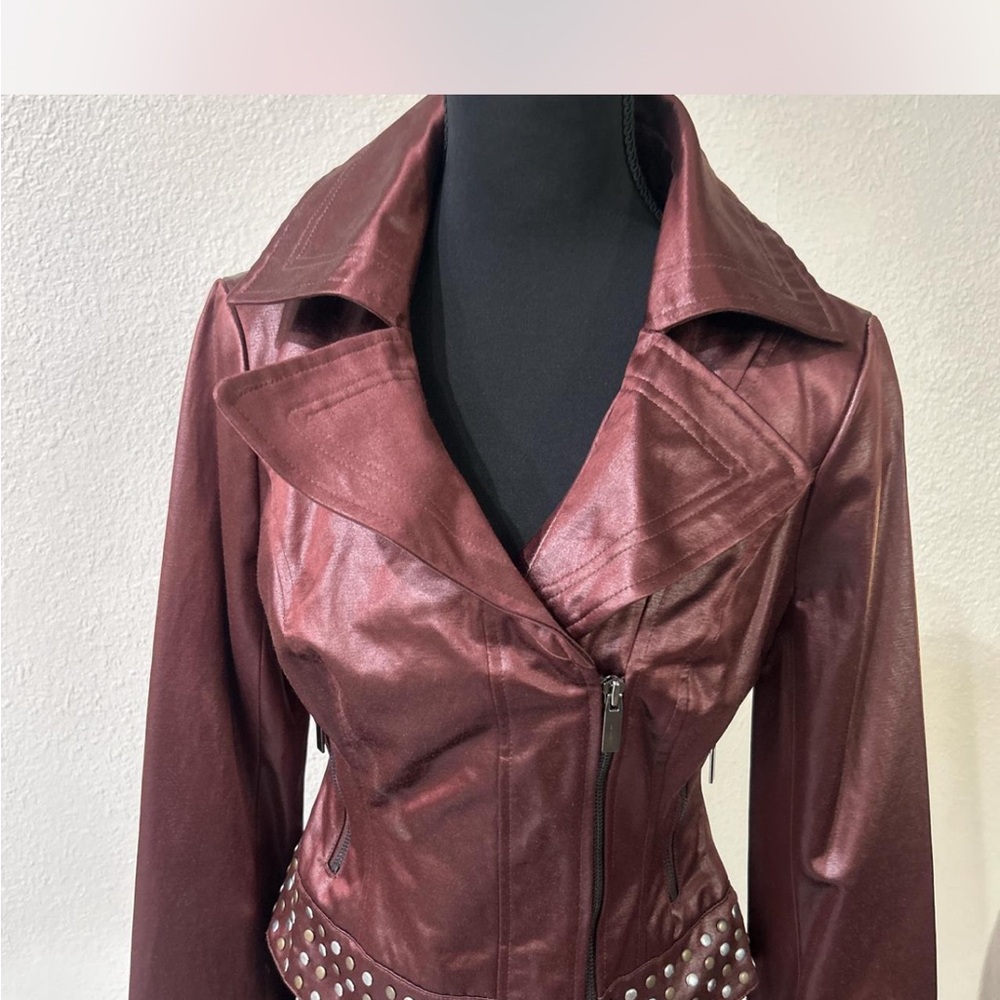 bebe Deep Red Leather Jacket